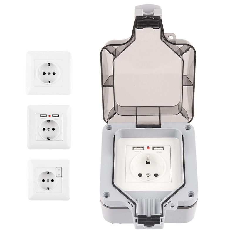 Power Switch Outdoor - 防水屋外壁コンセント,防水,IP66,250V,スイッチ付き,EU,ドイツ規格