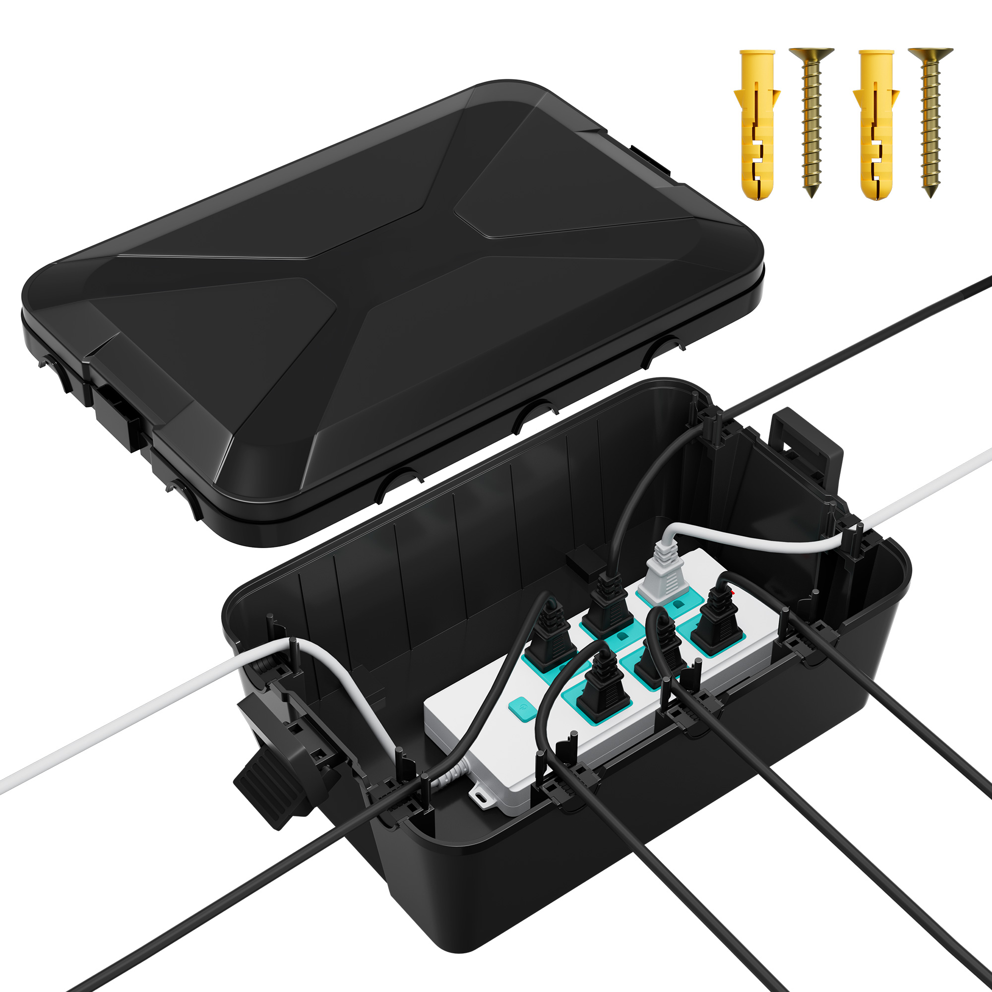 Outdoor Power Extension Cord - 屋外電気ボックス 13x8x5 大型屋外延長コードカバー防水耐候性接続ボックス黒外側電源コード