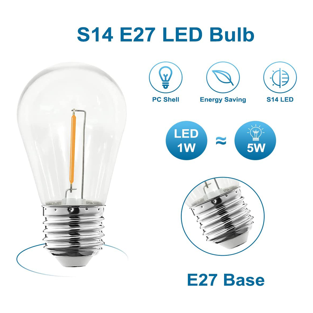 2026年新型 S14 E27 フィラメントLED電球 1W - Outdoor Power Lead Cover のレビューと価格