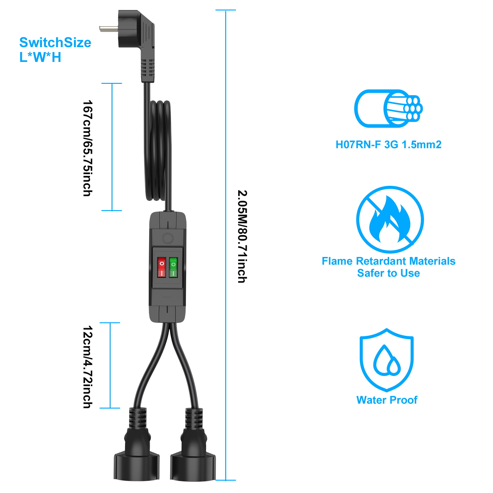 EUプラグ 40cm/2m延長コード デュアルソケット 40 - Outdoor Power Extension Cord のレビューと価格