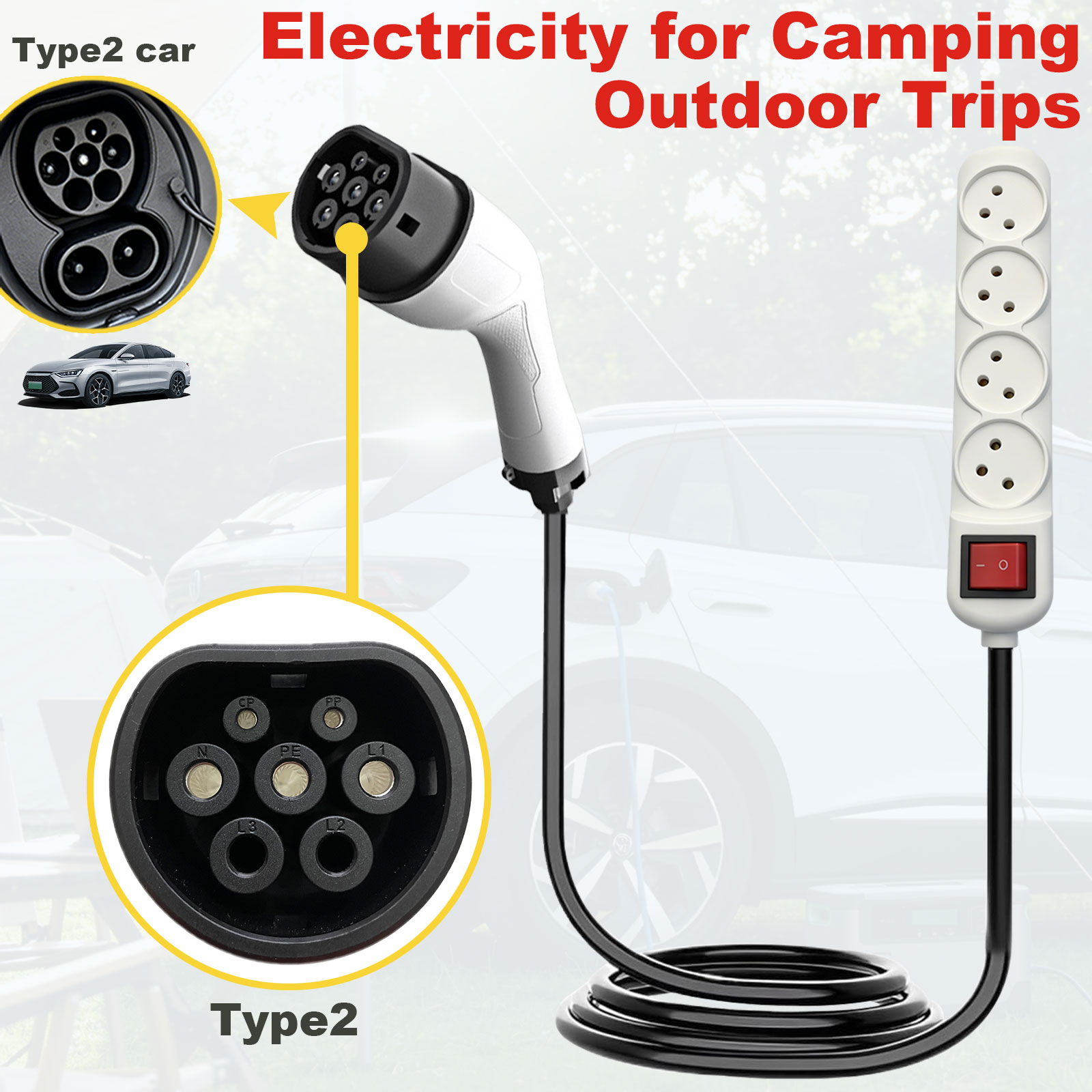 タイプ2 V2L放電アダプター イスラエルソケット EVから - Outdoor Power Port のレビューと価格