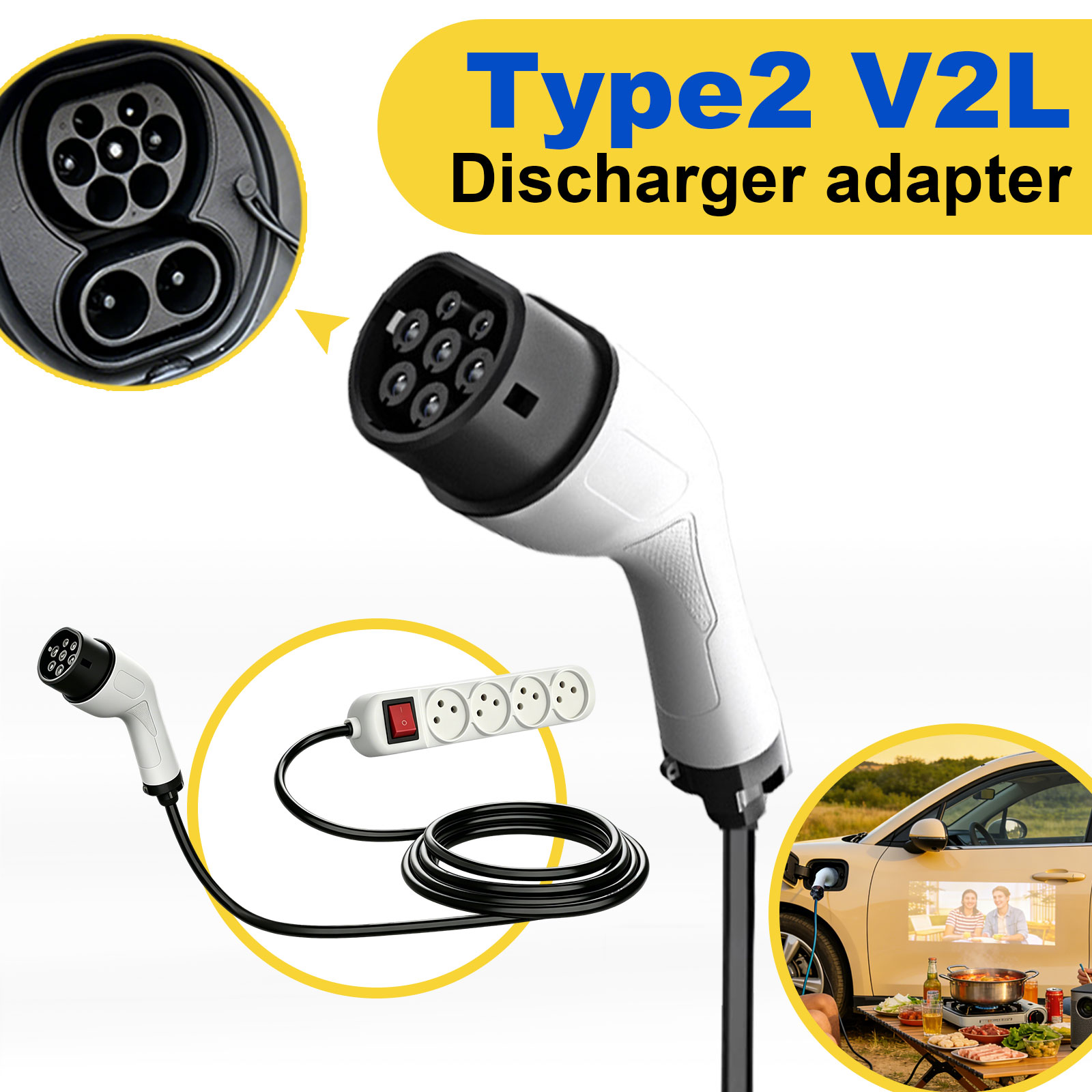 タイプ2 V2L放電アダプター イスラエルソケット EVから - Outdoor Power Port のレビューと価格