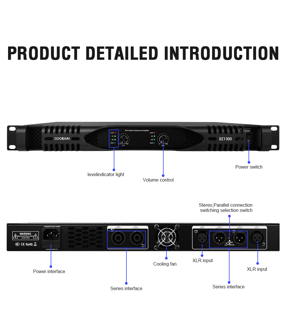 Gooermi DZ1300 1U クラスDパワーアンプ 2 - Outdoor Power Amplifier のレビューと価格